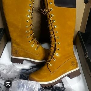 Timberland New Women's Lace-Up Tan Boots Knee High Size 5.5 Womens Waterproof